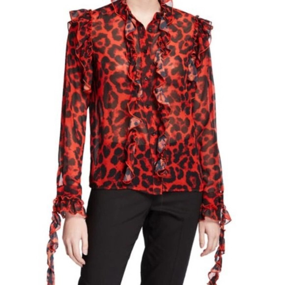 Stylekeeper leopard print ruffle top in red NWT - Picture 1 of 10